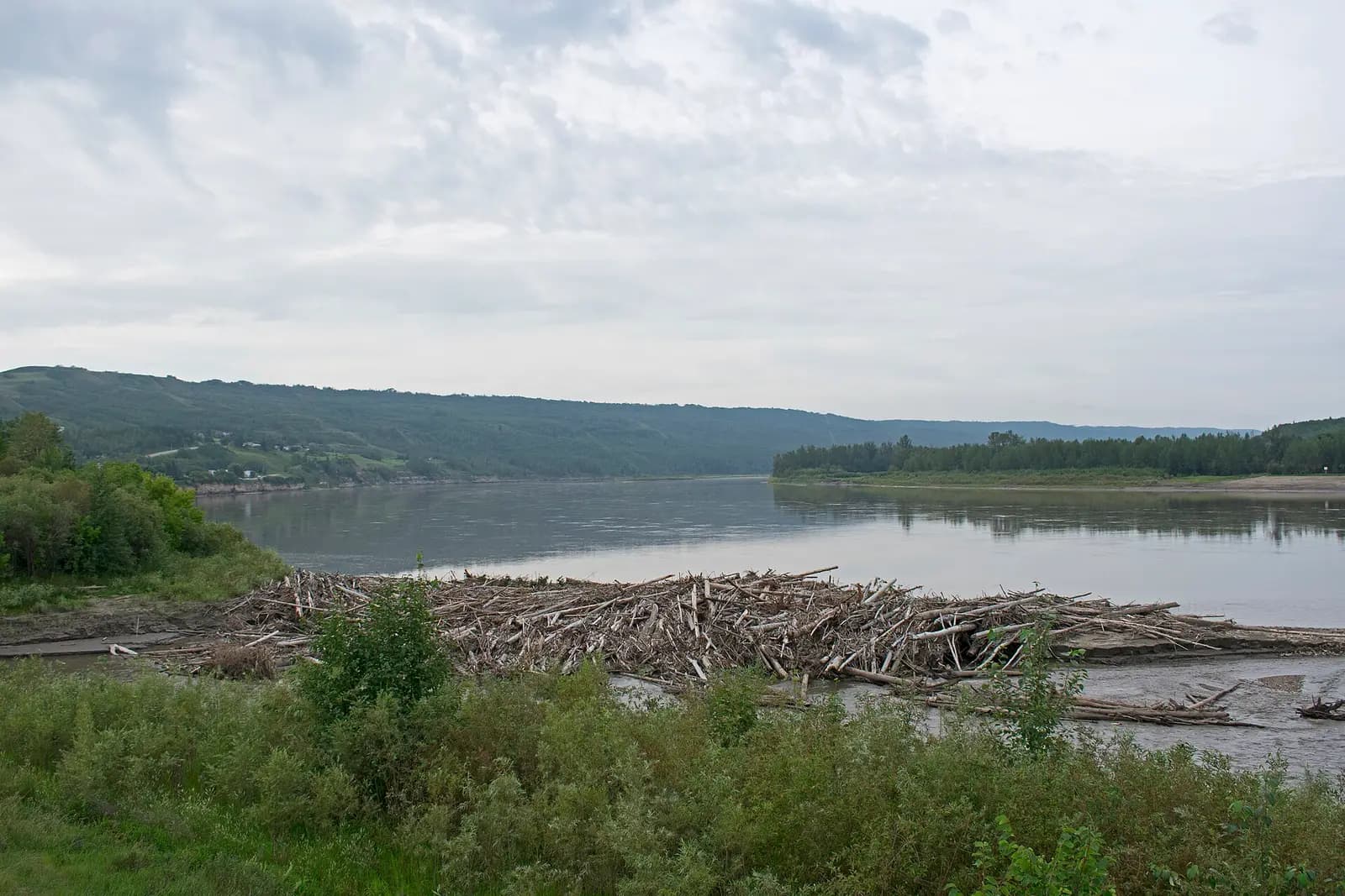 The Heart River (left) joining the Peace River