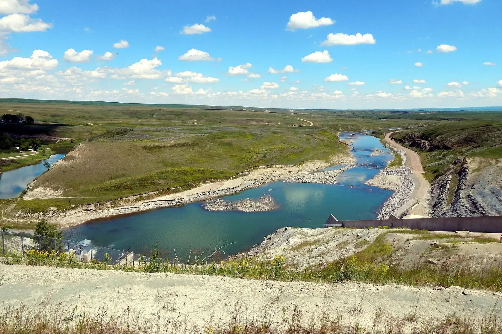 The St. Mary River seen from the spillway at St. Mary Reservoir, Alberta.